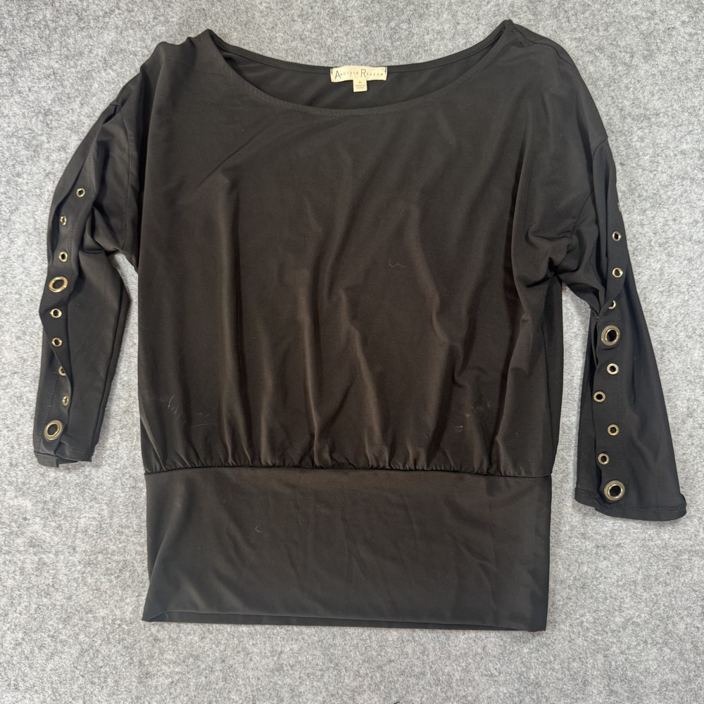 Another Reason Boat Neck Grommet Sleeve Top M Black Banded Hem‎ Edgy Hardware